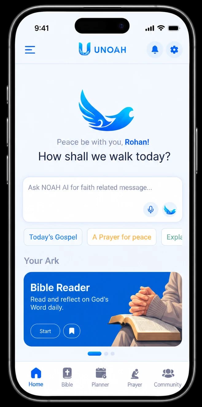 The UNOAH app home screen on an iPhone